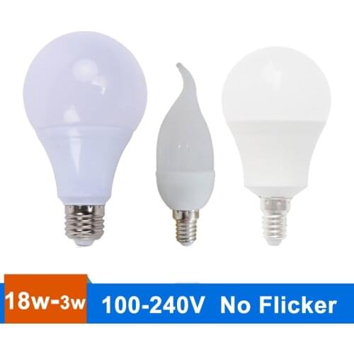 E27 Led Bulb E14 LED Candle Light Bulb 3W 5W 7W 9W 12W 15W 18W AC 220V SMD2835 Warm White Cold White for Chandelier LED Lamp