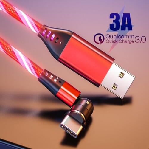 LED Flowing Light 540 Rotate Charging Magnetic USB Cord Glow Type C Cable Magnetic Cable Micro Charger Cable Wire for iPhone