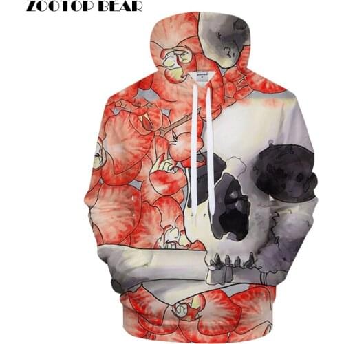 Skull Printed Hoodies Men Women Sweatshirts Petal Tracksuits 3d Pullover Hooded Coat Autumn Clothing Anime Drop ship ZOOTOPBEAR