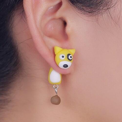 TTPAIAI 30 Brand Handmade Polymer Clay Yellow Dog Stud Earrings Fashion Jewelry Cute Cartoon Animal Earrings For Women Girl Gift