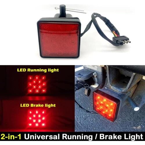 Universal Red LED Car Taillight Red Stop Brake Light Running Lamp For Trailer Truck Towing Pickup with Hitch Receiver Cover