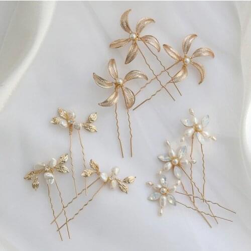 Freshwater Pearls Jewelry Bridal Hair Pins Clips Gold Leaf Wedding Headpiece Handmade Women Hair Piece Ornament