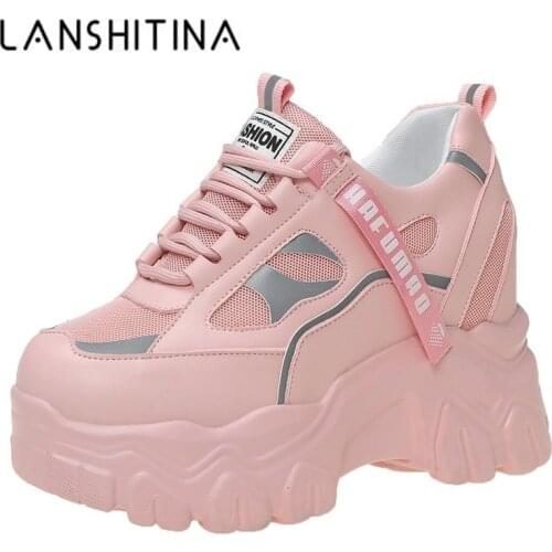 2021 Spring Womens Casual Sports High Platform Shoes All-match Comfortable Womens Chunky Sneakers Mesh Breathable Autumn Shoes