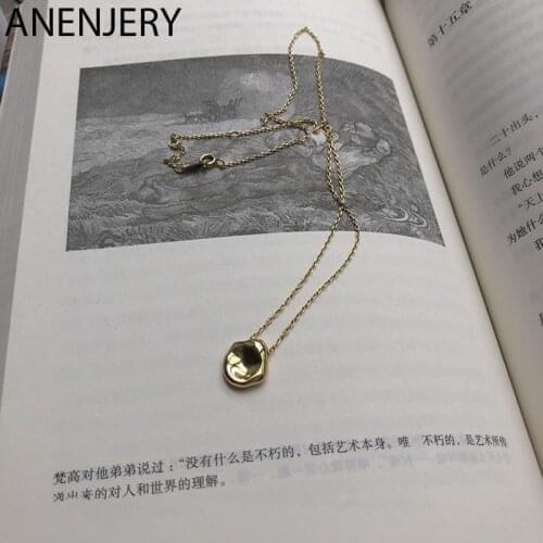 ANENJERY 925 Sterling Silver Personality Irregular Concavo Convex Gold Plating Necklace Clavicle Chain Necklace For Women S-N532