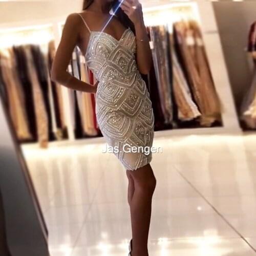 Luxury Short Prom Dresses 2020 Speghetti Straps New Sexy Diamond Beading Women Dress Long Party Formal Evening Gowns