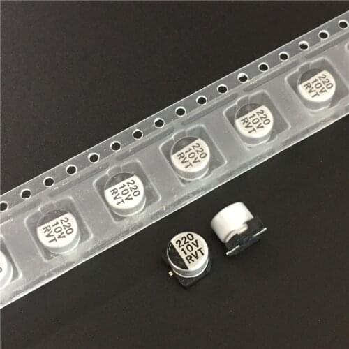 100pcs 220uF 10V TaiWan RVT series 6.3x5.4mm 10V220uF Chip type SMD Audio Electrolytic Capacitor