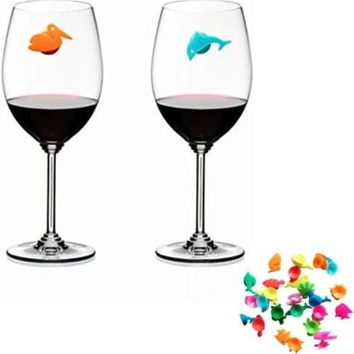 12pcs Marine Animals Shape Silicone Red Wine Glass Marker Creative Sucker Mark Drinking Cup Identification Label Tag For Party