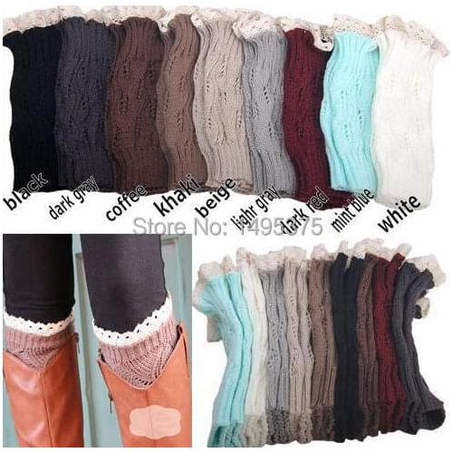 120pairs/lot lace Knee High Boot Socks Wool Knitted Solid Fashion Sock Gaiters Leg Warmers For Women