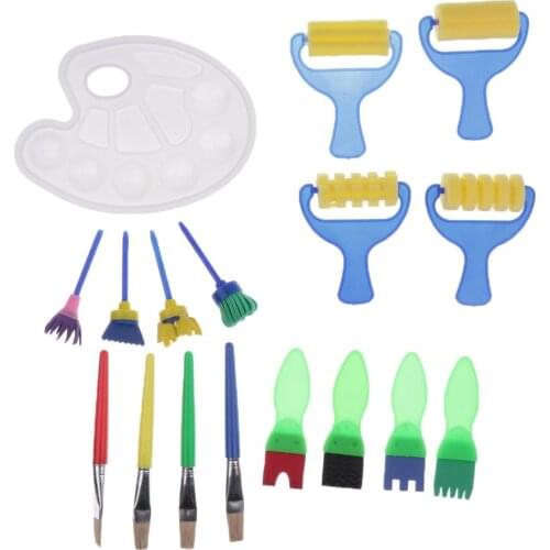 17pcs DIY Painting Tool Kit Sponge Brush Paint Brush Palette Art Craft Drawing Learning Educational Toys Gift for Children Kids