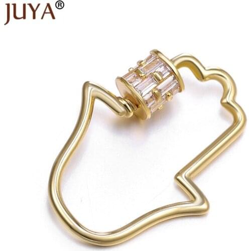 Juya Creative Zircon Crystal Spiral Clasps Hollow Hamsa Hand Charm Pendants For Making Necklaces DIY Fine Jewelry Findings