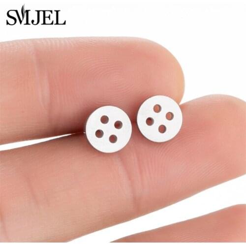 2021 New Hiphop Button Shape Earrings for Women Stainless Steel Circle Studs Earing Party Jewelry Scissors Pendientes mujer