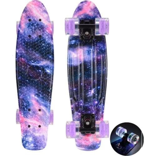 22 inch Skateboard Cruiser Board Starry Penny Board 22 inch Retro Skate Graphic Floral Galaxy Complete Boy Girl Led Light