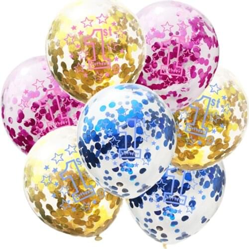 5PC 1-year-old 12 inch rose red blue gold confetti balloon boy or girl baby shower 1th birthday party decoration supplies balloo