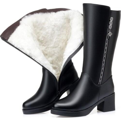 AQ746 botas de invierno para mujer Genuine Leathe Wool Knee-High Chunky Heel Martin boots women heel Warm Woman Botas Mujer