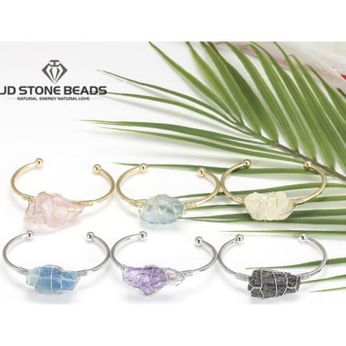 Natural Amethyst Citrine Fluorite Healing Pink Crystal Energy Gemston Alloy Bracelet Bangle As Gift for Women Fashion Jewelry