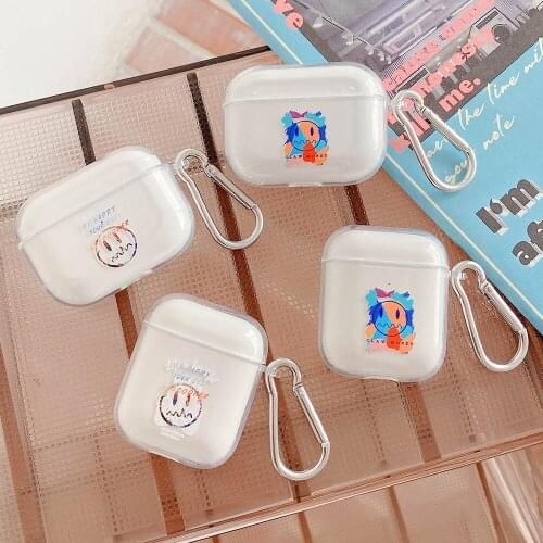 Smiley Pattern Transparent Protection Case For Apple AirPods Pro 2 Cases Glitter Soft TPU Bluetooth Earphone Charging Bag Cover