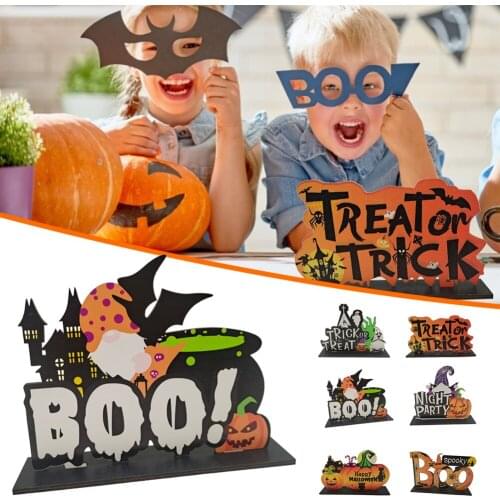 Halloween Wooden Ornaments Pumpkin Ghost Trick or Treat Pendants Halloween Party Decoration for Home Door Hanging Signs Kids Toy
