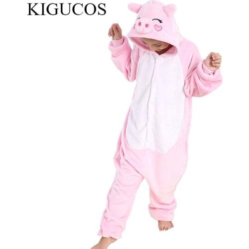 Children Sleepwear For Girls Boys Cartoon Pink Pig Winter Pajamas Flannel Cute Comfortable Animal Cosplay Pyjamas