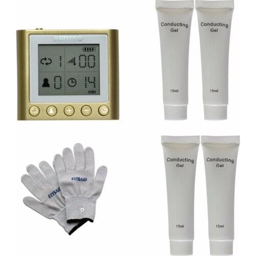 Electronic Pulse TENS Massager LED Screen Rechargeable Body Massage Relax + 1 Pair Physiotherapy Gloves + 4Pcs Conducting Gel