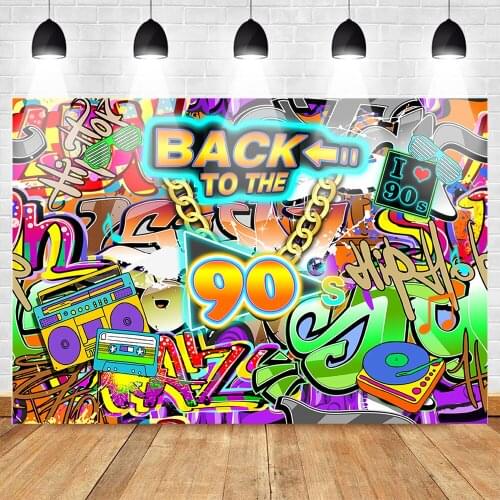 90s Party Hip Hop Graffiti Style Portrait Backdrop Retro 90th Birthday Theme Party Decoration Background for Photography Studio