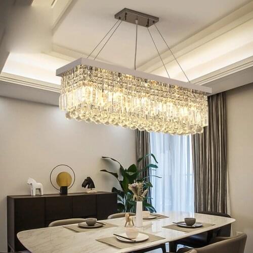 Crystal Chandelier Simple Modern Rectangular Dining Chandelier Atmosphere Dining Room Lamp Household Personalized Creative Dinin