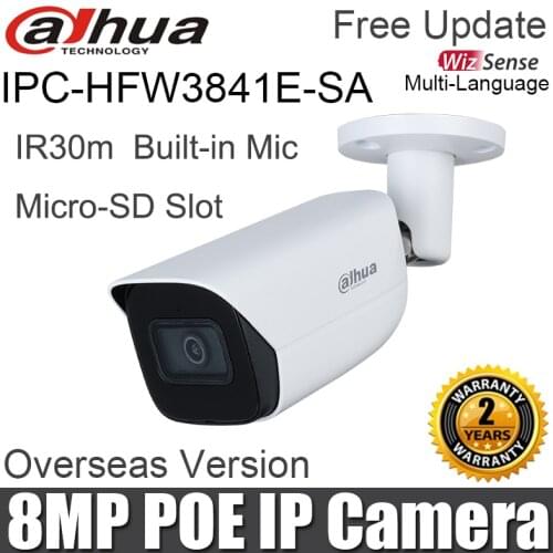 IPC-HFW3841E-SA Dahua 8MP IP Camera IR30M Built-in Mic SD Card Slot IP67 SMD Plus WizSense Bullet Camera replace IPC-HFW1831E