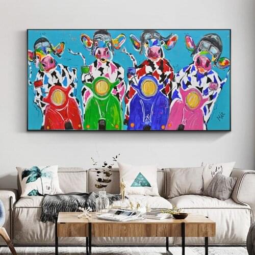 Retro Cows Oil Painting on The Wall Canvas Posters and Prints Cute Animals Wall Art Picture for Baby Room Living Room Decor