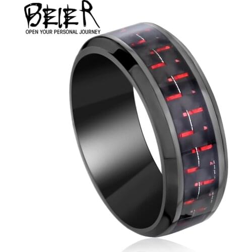 BEIER Top Fashion Mens 3 Stainless Steel Ring unique high quality retail product with carbon fiber Fashio US Size BR-R012