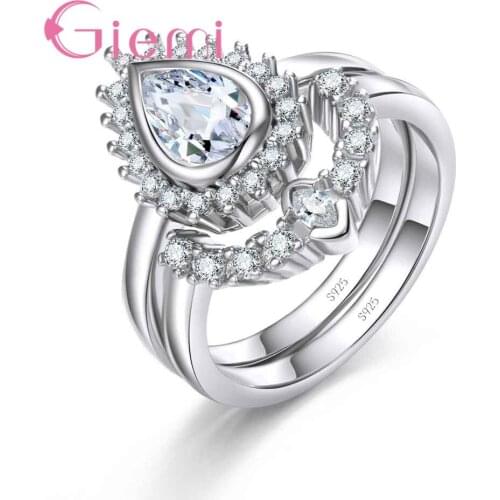 High Quality 925 Sterling Silver Ring Set AAA Cubic Zircon New Fashion Jewelry Vintage Wedding Anillos Gifts