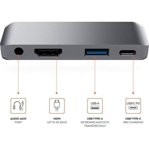 USB Type-C Mobile Pro Hub Adapter With USB-C PD Charging 4K HDMI-compatible USB 3.0 & 3.5mm Headphone Jack IPad Pro Tablet Hub