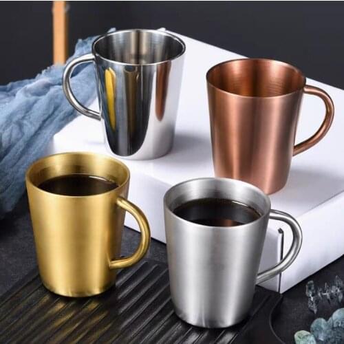 Korean 304 stainless steel double-layer water mug with handle beer mug thermal insulation household coffee mug crash proof mug
