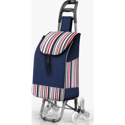 Cordial Shining Portable Shopping Trolley Shopping Bag With Wheels Folding Bearing Sturdy Climbable Grocery Navy Blue Cart
