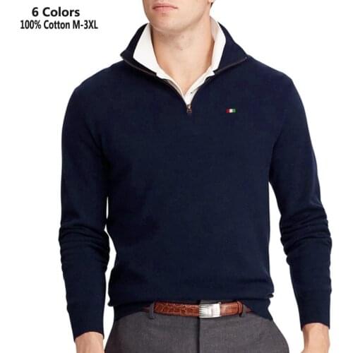 High Quality 100% Cotton Autumn Winter Mens Long Sleeve Turtleneck Sweaters Casual Knitted Clothes Thick Coats Fashion Male Tops