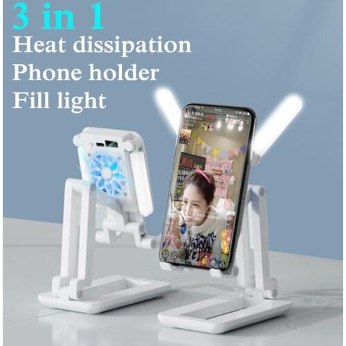 Desk Mobile Phone Holder Stand Cooling bracket with Fill Light For iPhone Xiaomi Mobile Phone Holder For iPad Tablet