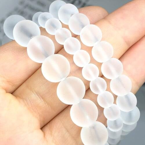 Natural Stone Frosted Matte White Crystal Glass Round Loose Beads For Jewelry Making DIY Bracelet Accessories 4/6/8/10/12mm
