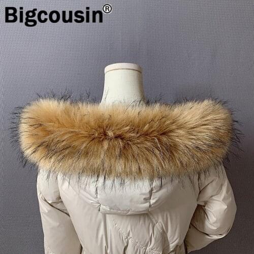 2021 New Faux Raccoon Fur Collar 16cm Width Winter Jackets Hood Fur Scarves For Women Men Children Warm Scarf 50/60/70/80/90cm
