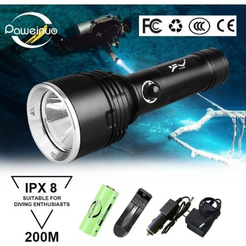 Paweinuo Professional Led Diving Flashlight XHP70 Rechargeable Scube Dive Light 100M Underwater Lamp 18650 Hunting Diving Torch