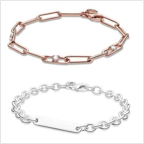 Authentic 925 Sterling Silver Pan Bracelet Engravable Bar Link Bracelet Fit Women Bead Charm Diy Jewelry