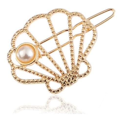Hollow Metal Shell with Pearl Hair Pin Hair Clip Barrette Hairpins Headwear Wedding Hair Jewelry Hair Styling Accessories JJ40