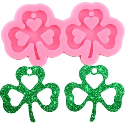 S/M/L Shiny Glossy Four Leaf Clover Pendant Polymer Clay Silicone Mold DIY Craft Keychain Moulds Resin Craft Necklace Moulds