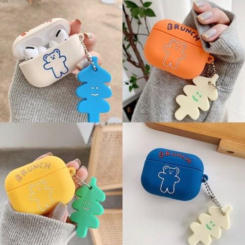 Cute 3D brunch bear keychain Pendant silicon airpod pro Earphone case for airpod 1 2 3 cover INS Wireless bluetooth capa