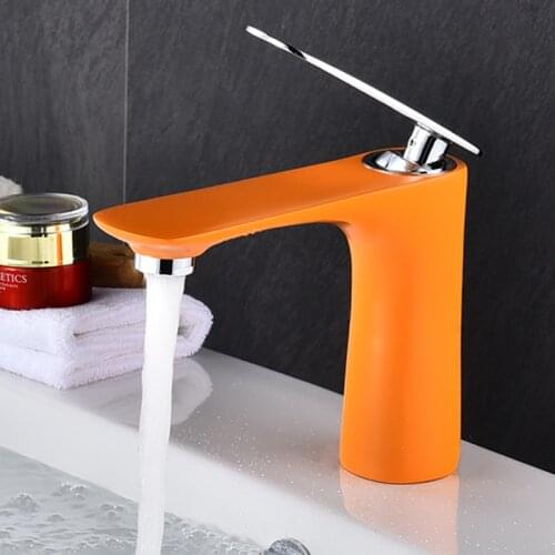Basin Faucet Orange Bathroom Sink Faucets Single Handle Hole Faucet Red Brass Basin Taps Grifo Lavabo Wash Hot and Cold Faucet