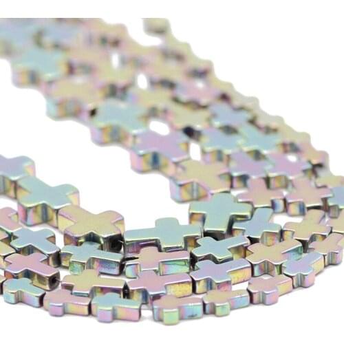 Cross Jesus Shape Light Purple Hematite Natural Stone Spacer Loose Beads For Jewelry Making DIY Bracelet Pendant 4x6/6x8/8x10MM