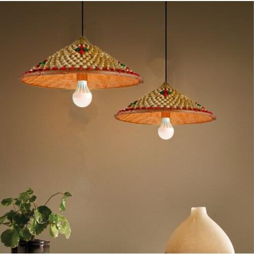 Rural style traditional hand knitting Bamboo Pendant Lights Creative retro straw hat E27 lights for bar&porch&agritainment DD001