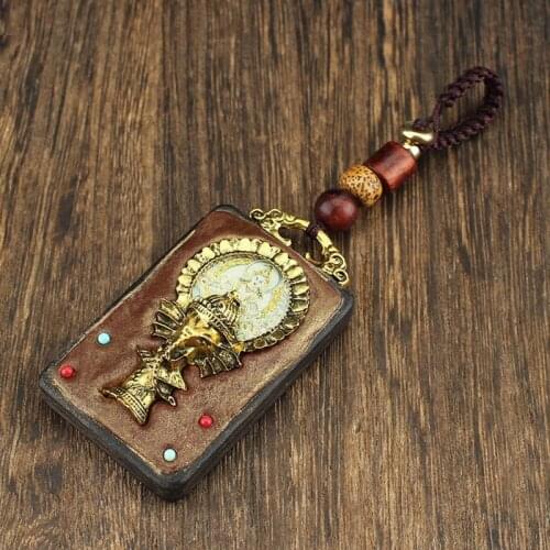 Vintage Nepalese Tibetan Thangka Hand-made Ebony Car Keychain Pendant