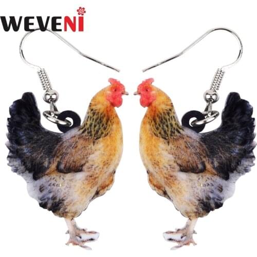 WEVENI Acrylic Elegant Chicken Hen Earrings Big Long Dangle Drop Farm Animal Jewelry For Girl Women Charms Party Bulk Gift Biddy