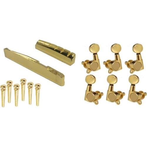 6Pcs Guitar Brass Bridge Pins Saddle Nut Replacement Parts for Acoustic Guitar & 6 Pieces Guitar String Tuning Key Pegs/Machine