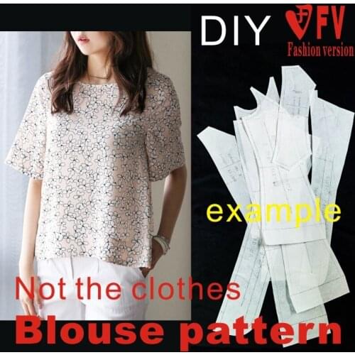 Garment pattern womens round neck short shirt 1:1 making sewing diagram BCY-45