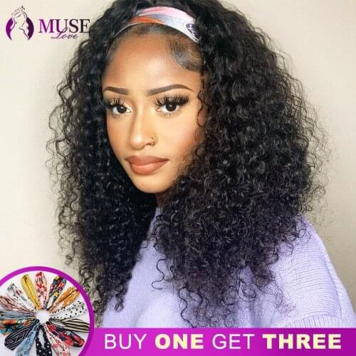 MUSE LOVE Water Wave Headband Wig For Women Mongolian Water Wave Human Hair Wigs 180% Natural Wave Human Hair Headband Wigs