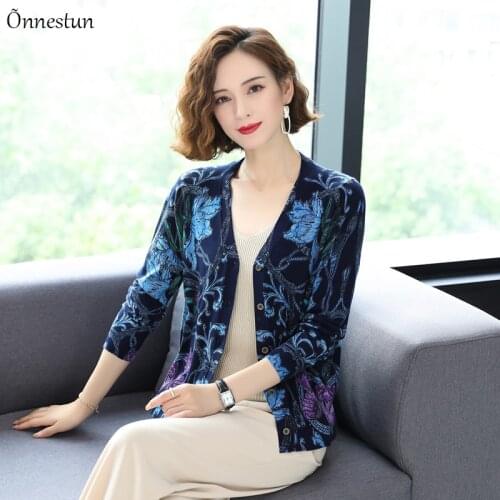M-5XL Sweater For Women New Autumn High Quality Print Woman Sweaters Cardigan Knitwear Single-breasted Soft Cardigans